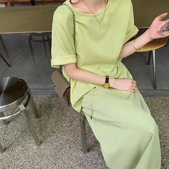 2 pezzi/set da donna, top e gonna, scollo tondo, tinta unita, maniche corte, maglietta, vita regolabile, gonna lunga plissettata, casual, per pendolari e appuntamenti