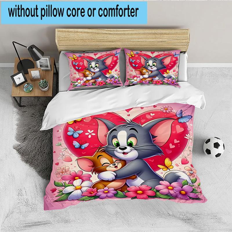 Cat And Mouse Romance 3PCS Bedding set,Ideal for 1pc Duvet Cover And 2pcs Pillowcases Perfect for Fan gift,Ideal for Bedroom, Dormitory