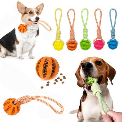 Hundefutterball mit Seil, auslaufender Futterball, interaktives Hundespielzeug, Gummibälle für kleine und große Hunde, kau- und bissfestes Spielzeug, Heimtierbedarf