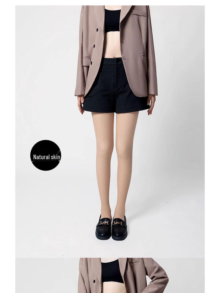 Women's Double Layer Fleece Lined Button Pantyhose for Autumn/Winter