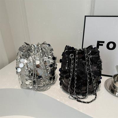 Niche Texture Sequin Chain Small Bag for Women New Beautiful French Fashion Slant Small Square Bag Shoulder Bag