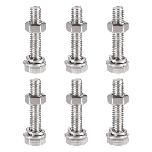 uxcell Hex Bolts, Nuts, Hex Head Screws, Flat & Lock Washer Kit, 304 Stainless Steel, Full Hex Bolt Thread, M6 X 30mm, 6 Sets