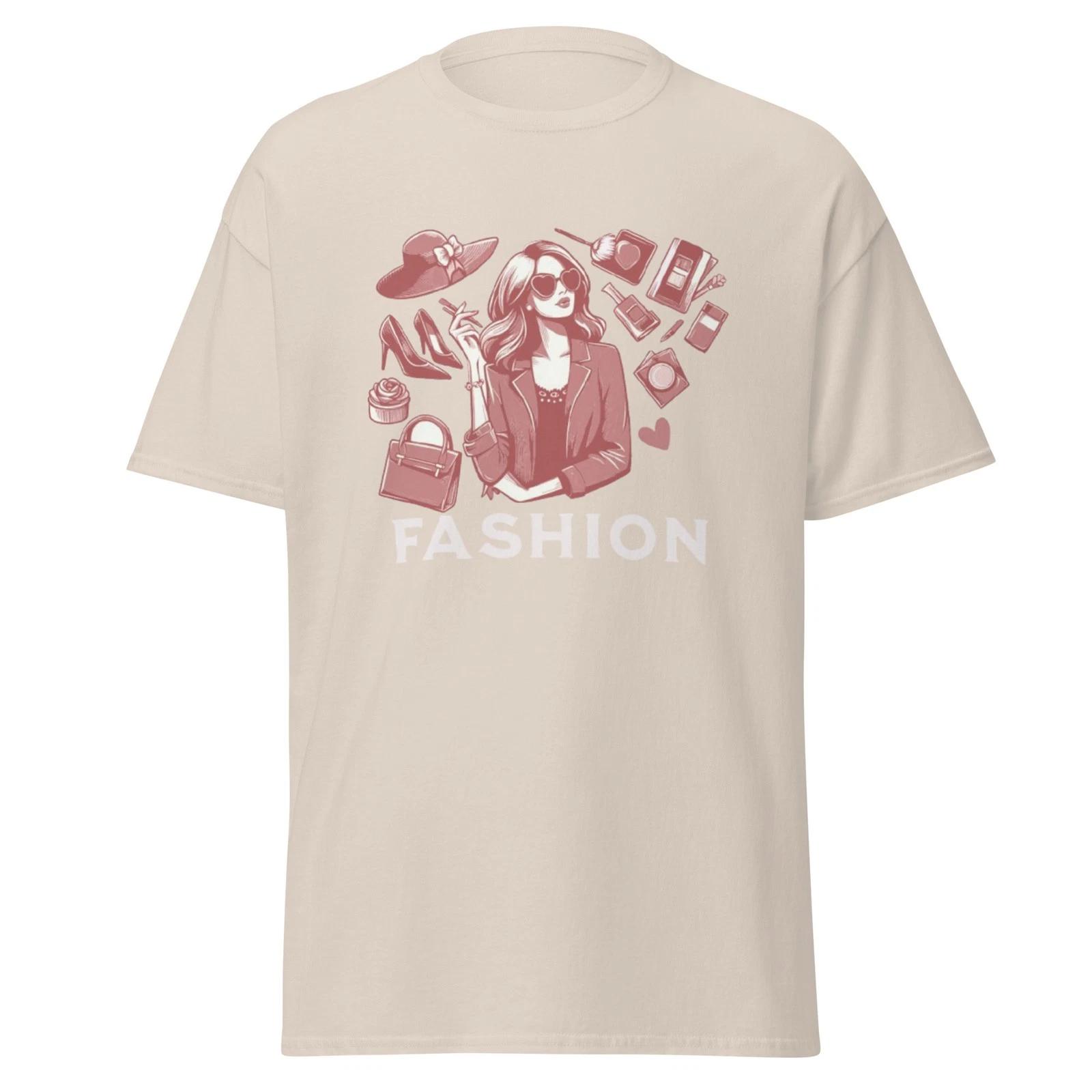 Fashion Girl Aesthetic T-Shirt, Pink Dusty Line Art Tee, Modern Style T-T-Shirt S