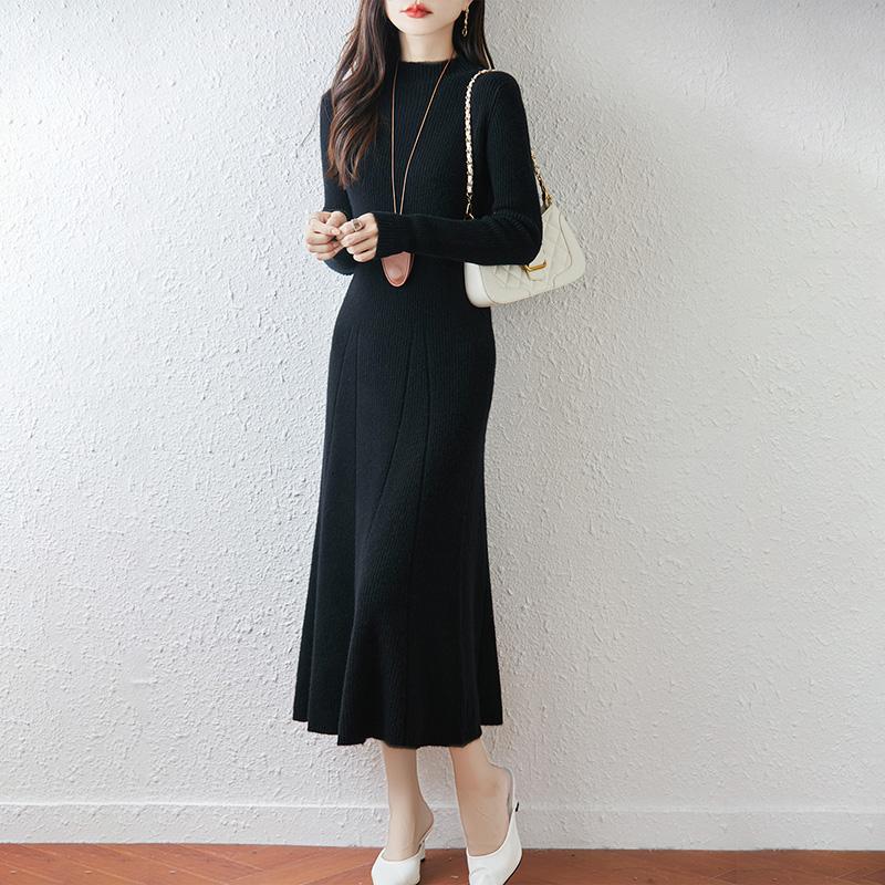 Women Sweater Dress 100% Wool MODERN NEW SAGA Turtleneck Knit Long Pullover Winter Jumpers Wool Long Dress Female