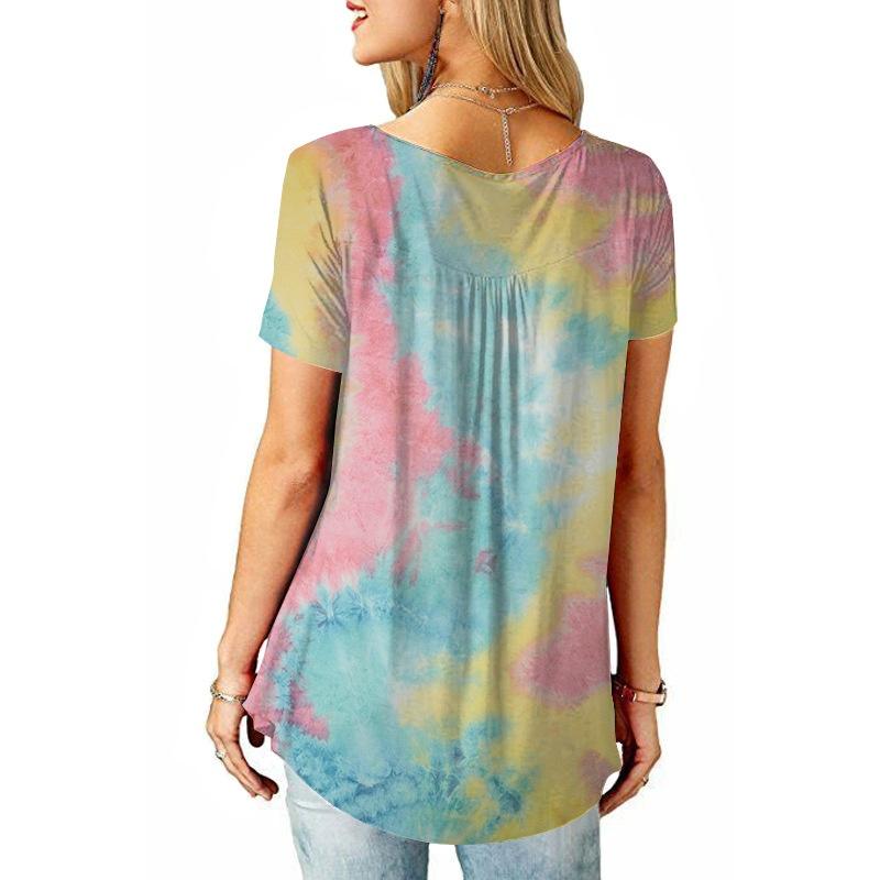 Women Short Sleeve Tie Dye T-shirt Plus Size Ladies Summer Casual Loose Tunic Tops
