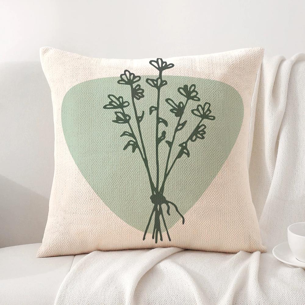 Minimalist Plants Cushion Cover Natural Linen Organic Fabric DoubleSided Printing Sofa Home Decor Gift Pillow Cover