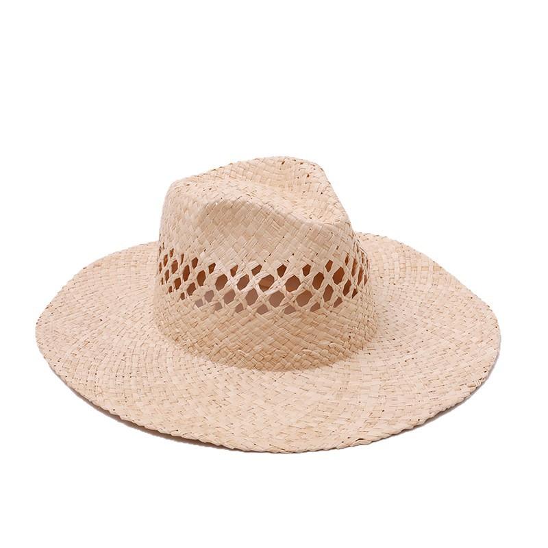 Wholesale hollow woven natural Lafite straw hat outdoor travel vacation beach sunshade sun protection Panama cowboy hat