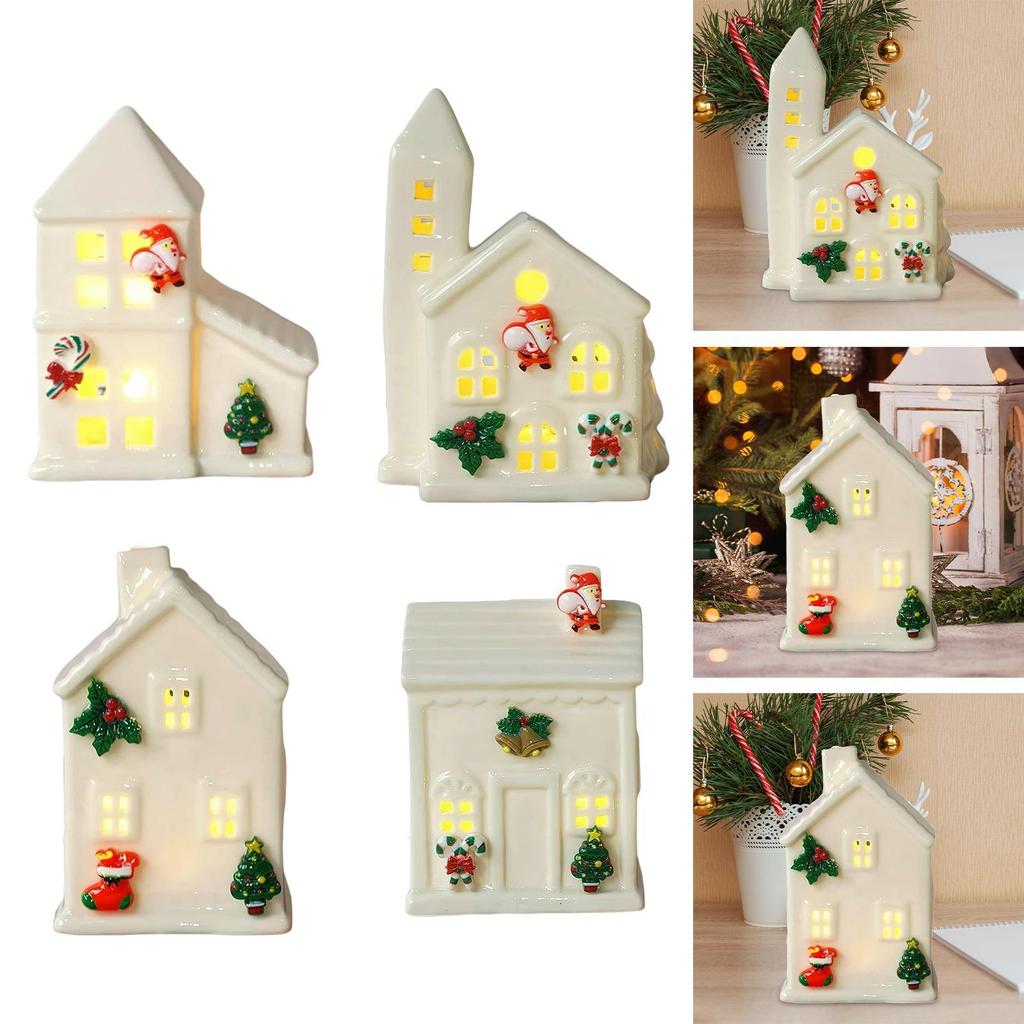 Ceramic Christmas Village House White LED Warm Lights for Party Table Winter