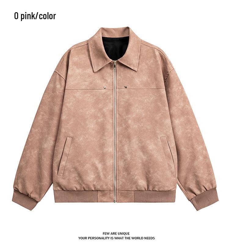 Men's Retro Leather Baseball Jacket - Spring & Autumn Casual Lapel Coat, Youth Fashion, Windproof and Versatile.