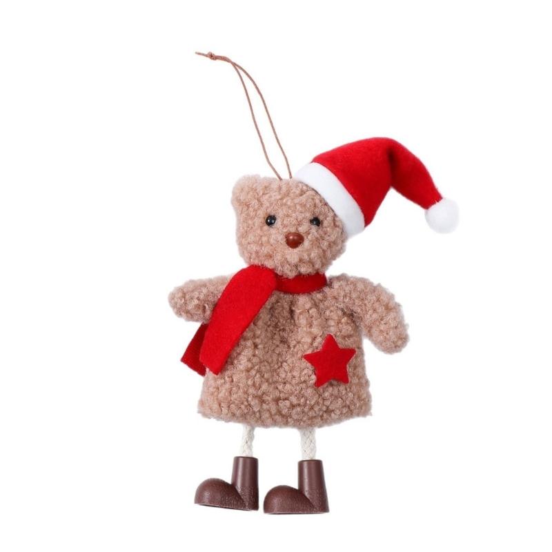 Christmas Tree Decorations Santa Hat Bear Christmas Ornament Fabric Doll Small Pendant For Home Party And Holiday хаки