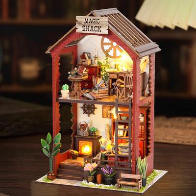 Handmade Assembly Scene Model Bookstore Architecture Decoration DIY Doll House Mini 3D Puzzle Toy Room Bedroom Decoration