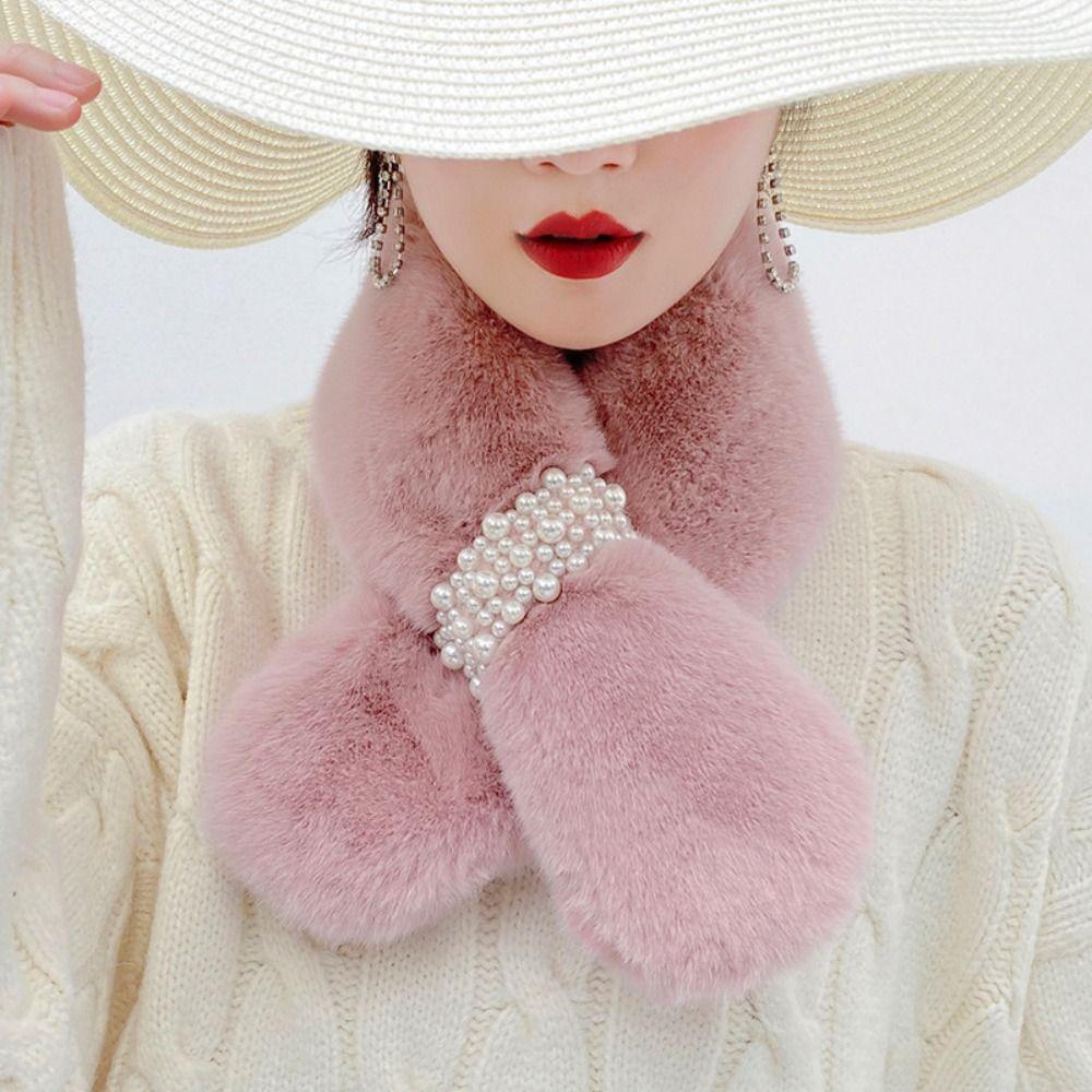 Pearl Decoration Neck Scarf Solid Color Neck Warmer High Quality Shawl  Winter