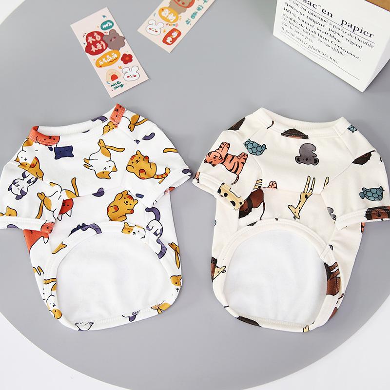 Spring Summer Casual Pet T-Shirt for Cats Dogs with Animal Print, Comfortable Breathable Puppy Kitten Shirt