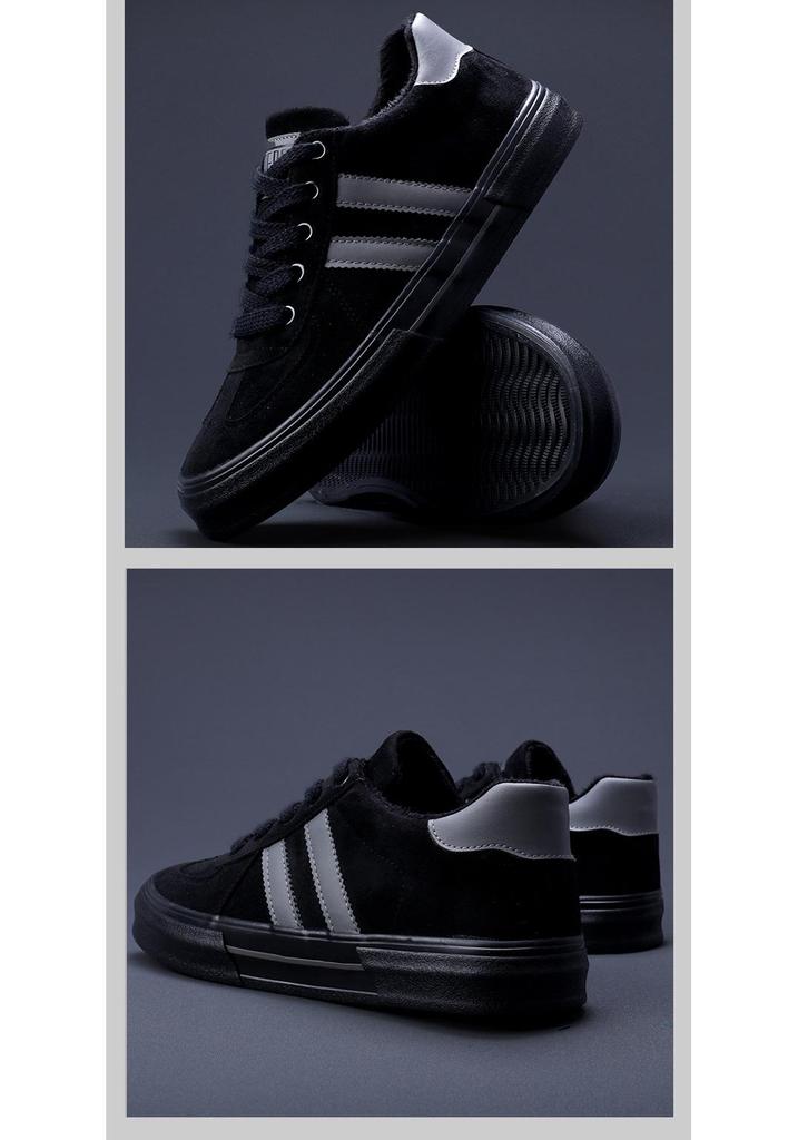 2026 Winter Men's Plush Cotton Shoes - Warm, Comfortable, Lace-up, Low Top Velvet Casuals with Flat Bottom.
