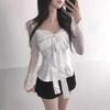 Spring 2026 Women's Slim French Bow Satin Bandeau Chiffon Shirt