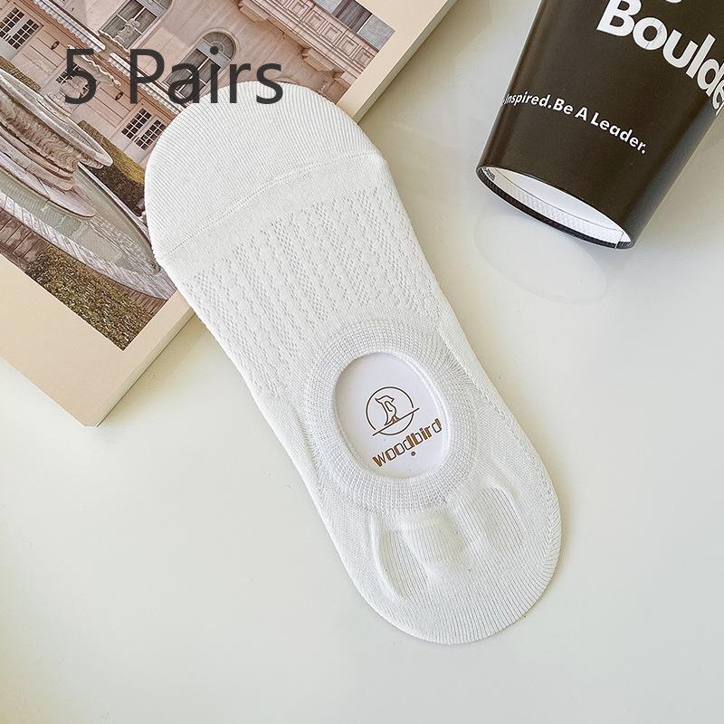 5 Pairs Pairs Spring and Summer Thin Hollowed-out Women's Boat Socks Female Invisible Breathable 100 Non-slip with Shallow Mouth Socks