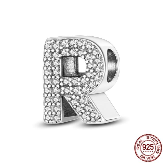 100% Real 925 Sterling Silver Letter Alphabet A-Z Charm Name Bead Fit  Bracelet Pendant Jewelry