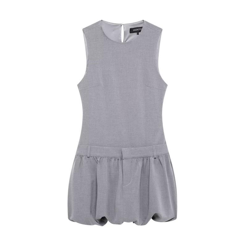 

European American Women s Clothing Fashionable Temperament Sleeveless Wide Swing Short Dress XS светло-серый