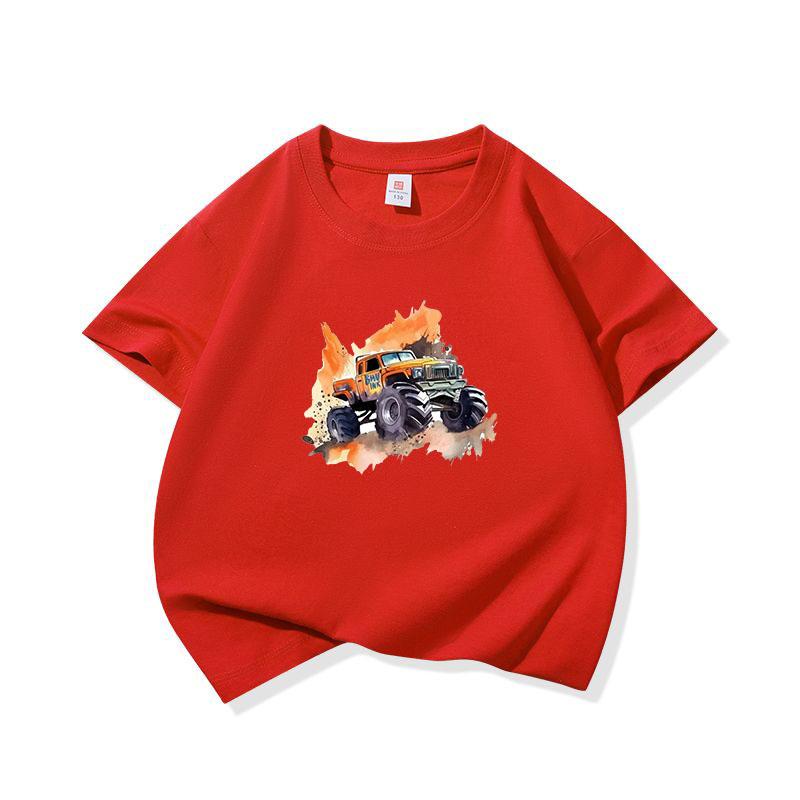 Kids Cotton T Shirt Bold Splash Offroad Car Print Crew Neck Short Sleeve Tee Casual Breathable Boys Girls Summer Tops
