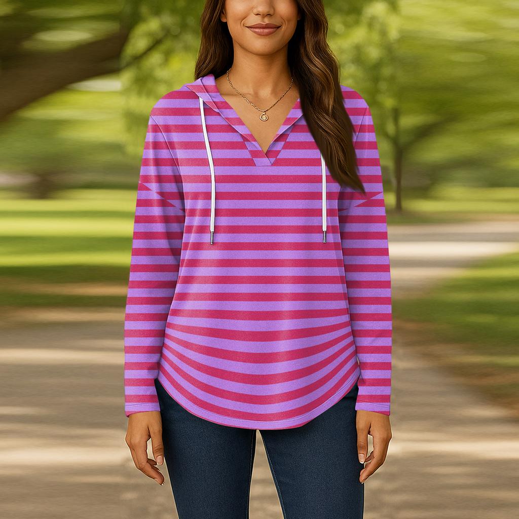 Damenmode Kapuzenpullover V-Ausschnitt Langarm Geblümter Kordelzug Lässig Locker Pullover Tops