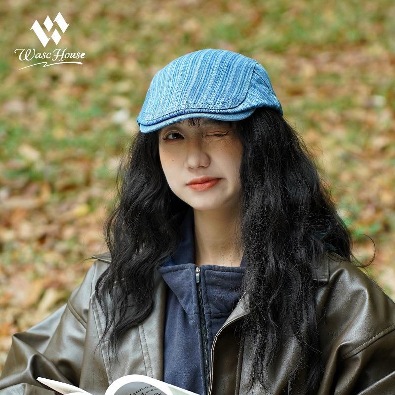 British retro denim washed beret women's spring and autumn versatile cap forward hat shopping hat men and women