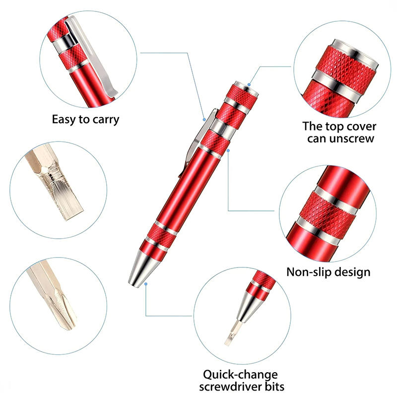 Tournevis manuel 8-en-1 Type stylo Portable Multi-spécifications Avec tête de tournevis magnétique Outil de tournevis Tête de tournevis haute densité