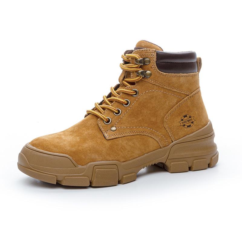 

Couple Martin boots women s new leather outdoor mountaineering rhubarb boots thick-soled inner height-increasing locomotive short boots men 34