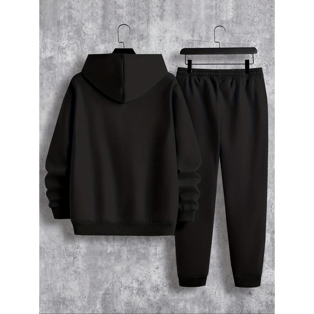 Men's Casual Two Piece Set, Featuring Milan Pattern Printed Drawstring Pocket Hoodie, Paired with Drawstring Outdoor Casual Sports Pants