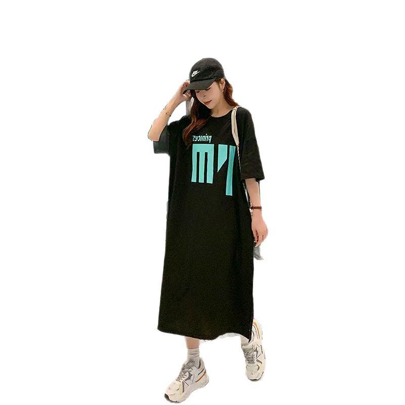 A Casual Loose Knee-length Straight Summer Stylish Short-sleeved T-shirt Dress for Women