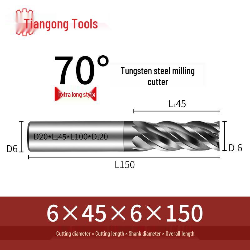Freză frontală CNC din carbură de tungsten Tiangong 70°: Precizie înaltă, Anti-vibrații, Fund plat, Freză cu patru muchii pentru oțel inoxidabil.