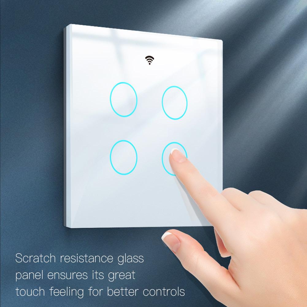 Smart Home WiFi Light Switch: 4-Gang Touch Control, App Timer, Alexa Voice Compatible