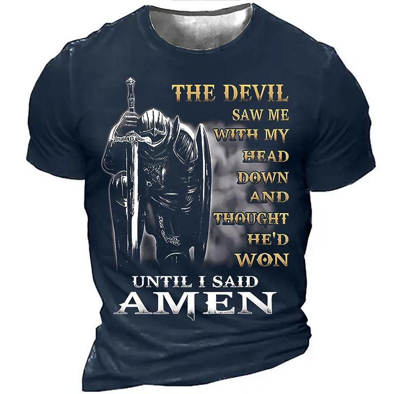 Men's Templar Cross Print Soldier T-shirt Christian T-shirt Short Sleeved T-shirt 3D Printed Round Neck Shirt