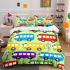 Colorful Cartoon Buses Pattern Bedding Duvet Cover Set  (1*Duvet Cover 2*Pillowcases, Without Duvet Insert)