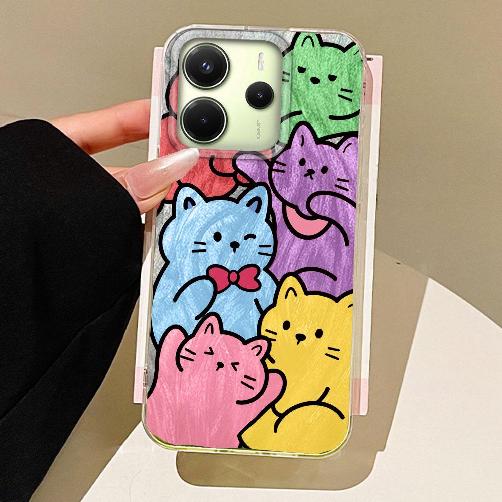 Cherry Bow Multiple Cats Phone Case for Xiaomi Redmi 14C 13C 13T 14T A5 A4 A3 Note 14 13 Pro Poco X5 Shell Silicone Back Cover