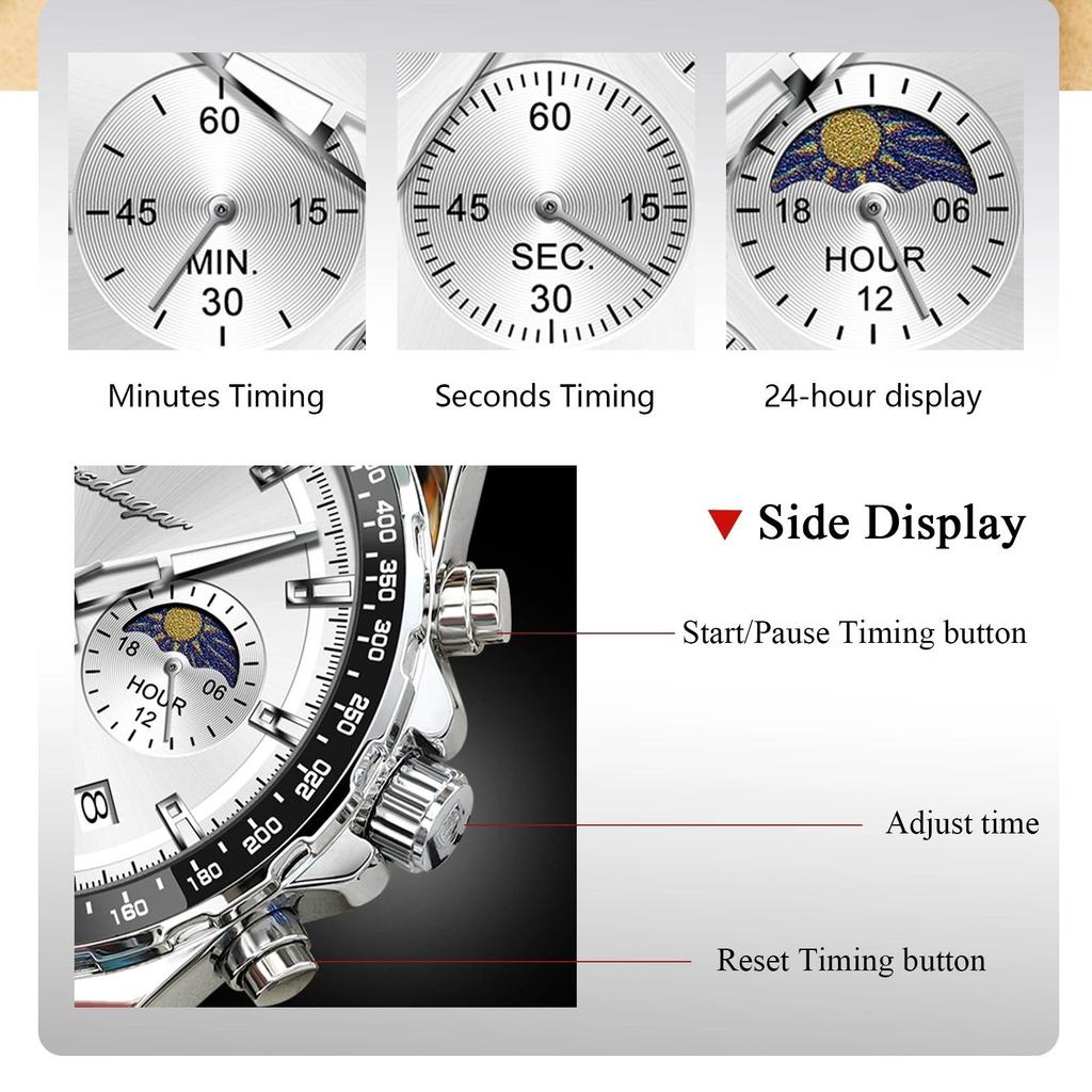 POEDAGAR Luxury Sport Watch For Men Waterproof Luminous Date Chronograph Man Wristwatch Stainless Steel Men's Quartz Watches