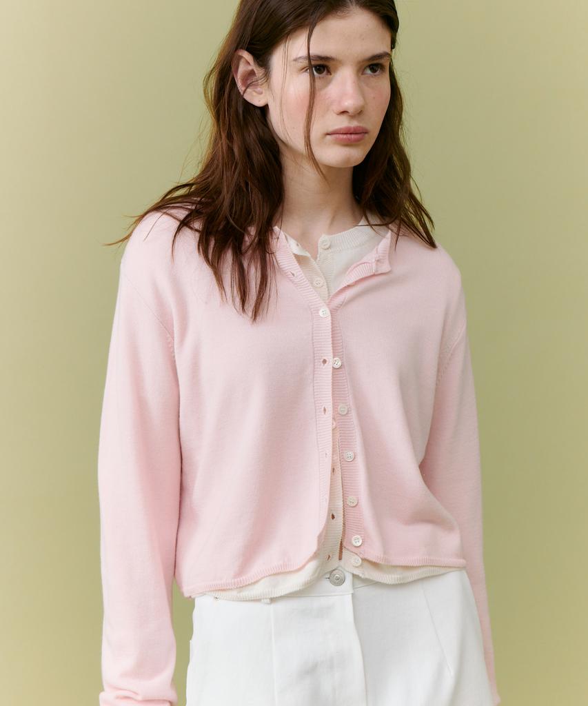 Deolil Crop Button Cardigan_Pink