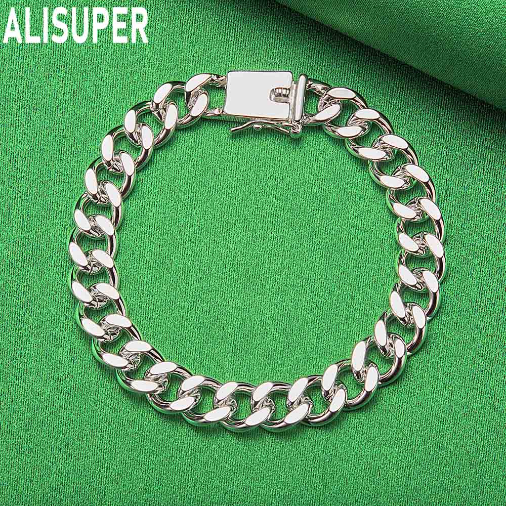 925 Sterling Silver 8mm Simple Interlocking Side Chain Atmospheric Bracelet Gift Jewelry