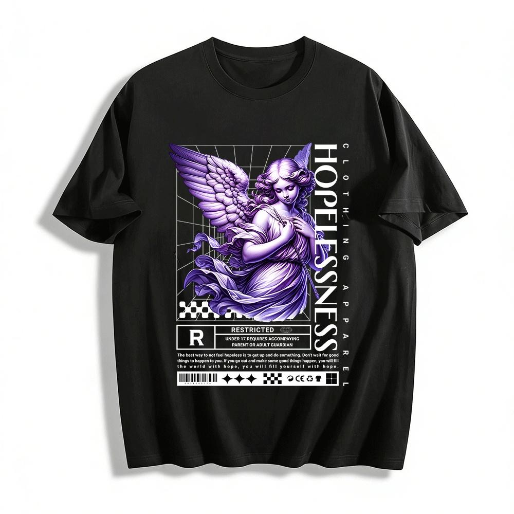 

Vintage Purple Angel Print Casual Personality Top Pure cotton T-shirt XXS