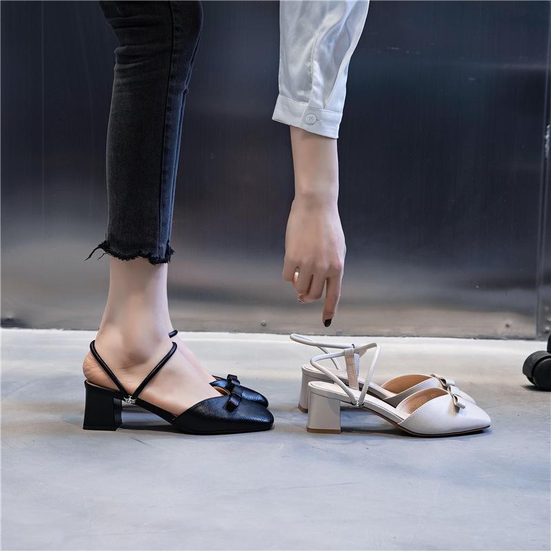 Spring and summer 2025 new fashion sandals thick heel bag head casual women's shoes 2025 direct sales one-pedal shoes women's tide
