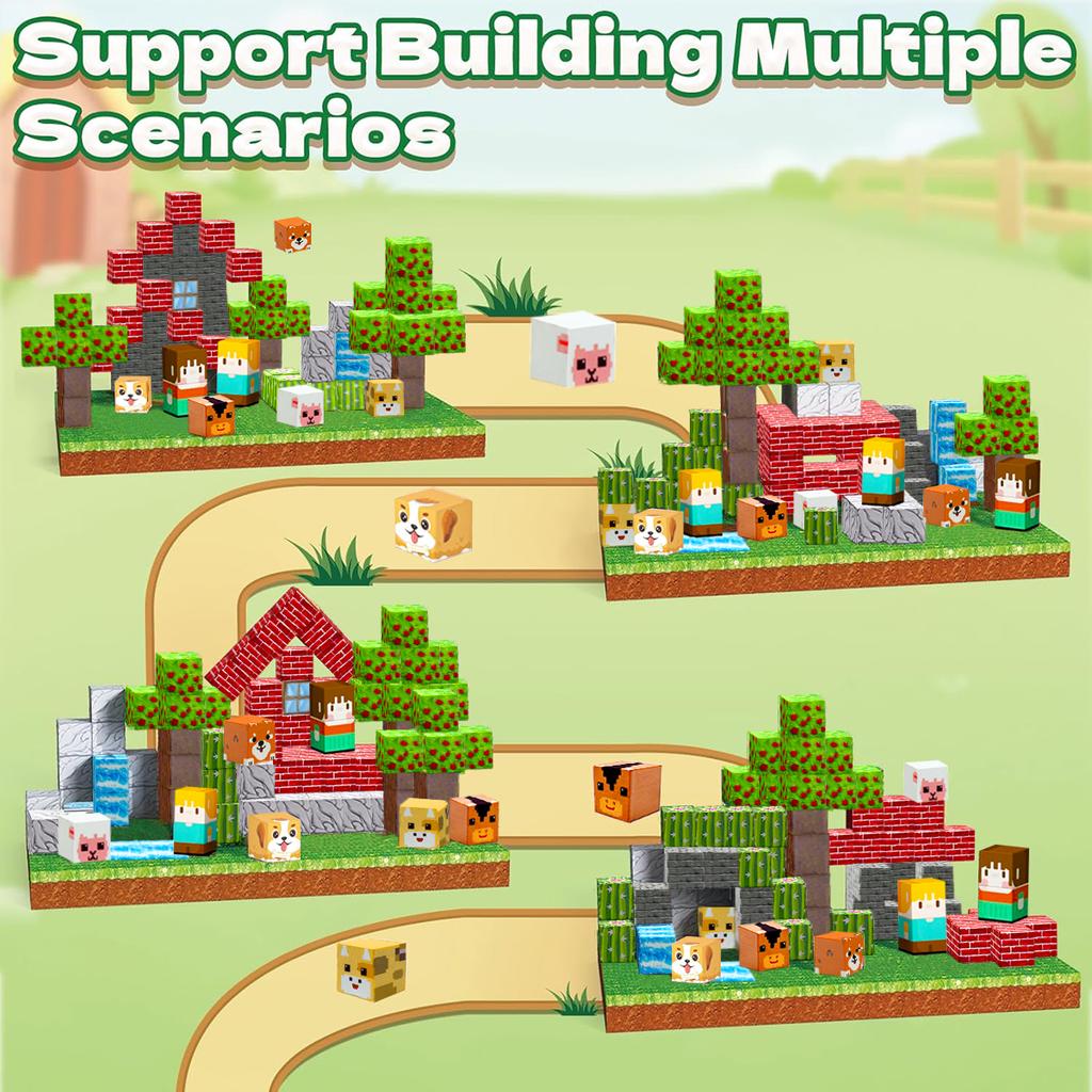 Magnetic Building Blocks Mine World Magnet Cube Set for Boy Girl Kid Age 3+ DIY Model Children Stem Montessori Sensory Toys Gift