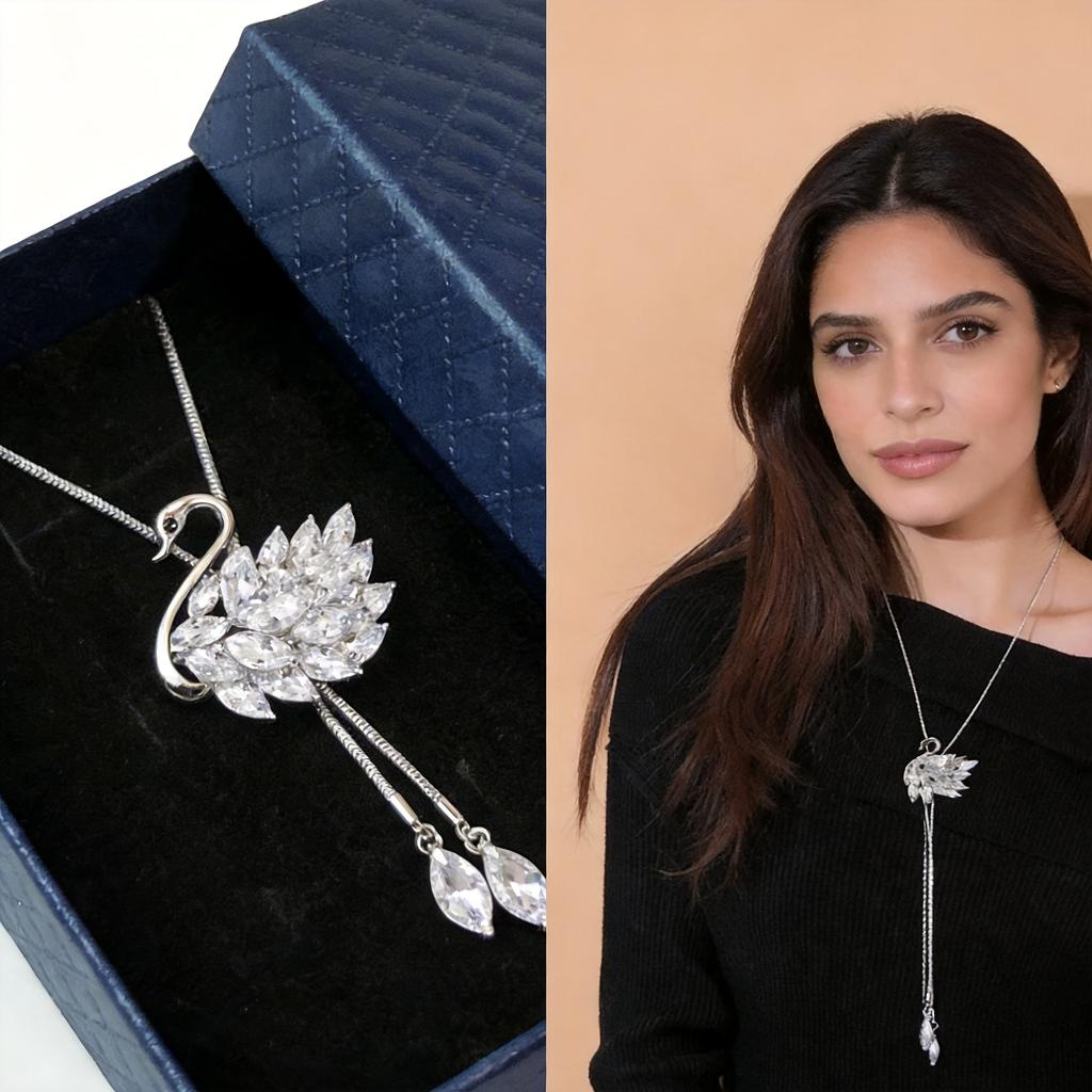 Necklace Chains Jewelry Men Women Pendant Necklace Swan Sweater Chain Crystal Long Necklace Artificial Crystal Jewelry