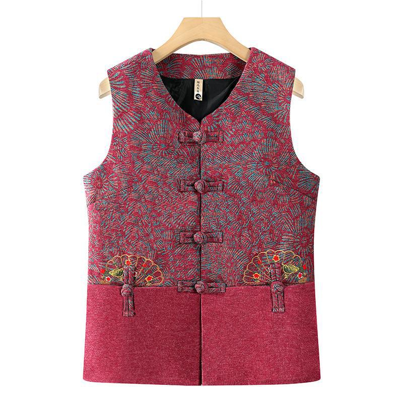 

Retro Chinese Frog Button Vest for Women - 60s & 70s Style Cardigan 2XL (100-115 jin) красный