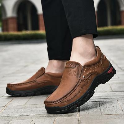 Handgemachte Leder Herren Schuhe Casual Outdoor Slip On Loafers Männer Leder Schuhe Flats Mokassins Wanderschuhe Non-Slip Dropshipping
