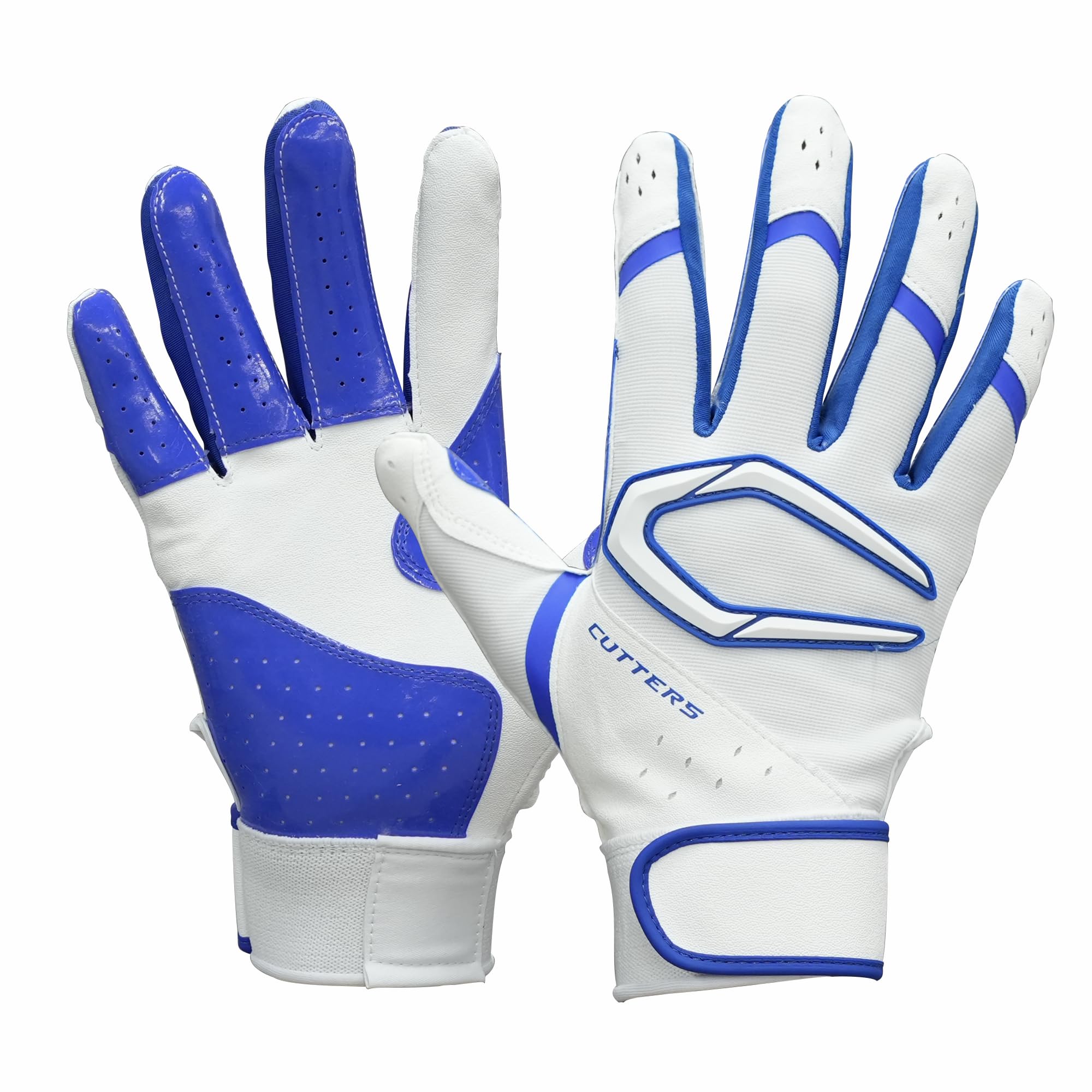 

CUTTERS Batting Gloves B444 Power Control 4.0, Ambidextrous, Baseball/Softball, Medium, White/Royal