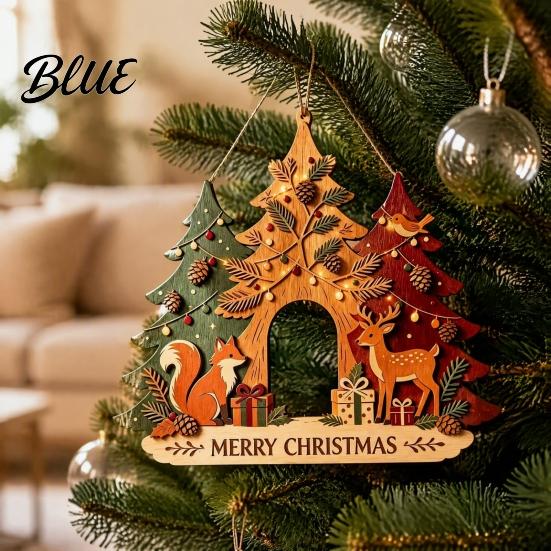 Decorative Hanging Door Decor Christmas Wooden Sign Ornament Multi-Layer Tree Wood Plaque Vintage Window with Rope Merry Festive Wall Atmosphere
