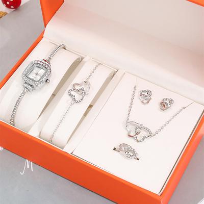 5pcs Set Watches Women Watches Simple Casual Women's Analog WristWatch Bracelet Necklace Earring Gift Montre Femme