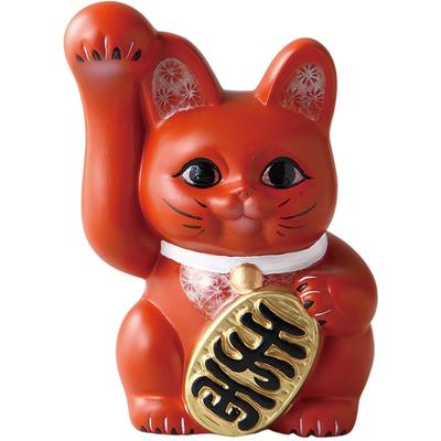Lucky Cat W14 X D10 X Lucky Cat 6 Vermilion Ceramic Tokoname Ware Made In Japan Ale-net Maneki-neko H19.5cm No.