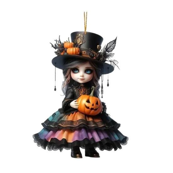 Halloween Witch Car Pendant Pumpkin Lanterns Bat Elements Rearview Mirror Ornament Gothic Tabletop Hanging Accessories