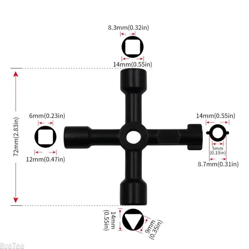 4 In 1 Multifunction Electrician Plumber Cross Switch Wrench Tool Universal Square Triangle Key for Gas Train Bleed Radiator
