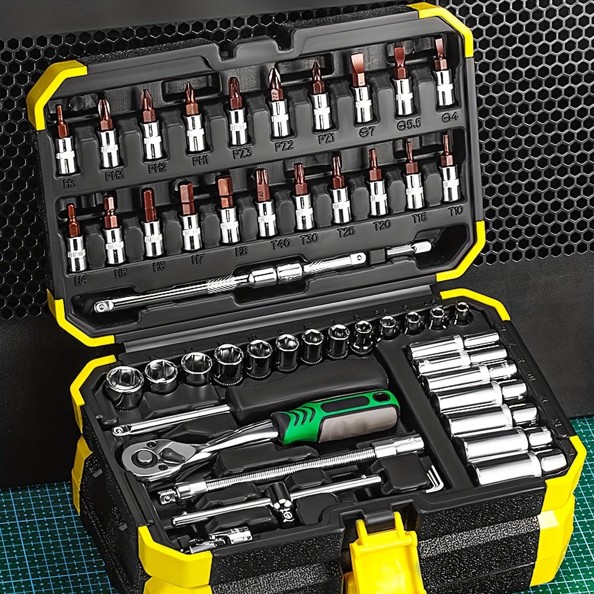 53pcs 1/4 Inch Drive Socket Ratchet Wrench Set, With Bit Socket Set Metric And Extension Bar For Auto Repairing And Household